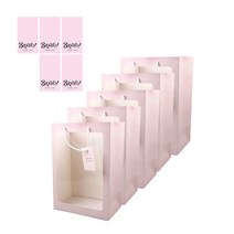한수오 투명선물용 쇼핑백 5p + 스티커 5p 세트, 분홍 프레임