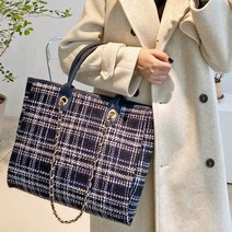 프롬헤븐 여성용 프레이 체인 트위드 체크 토트백 S309