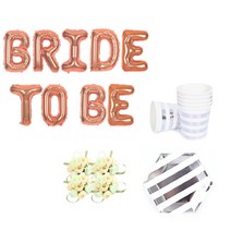 브라이덜샤워 소품 패키지 BRIDE TO BE 풍선 로즈 + 꽃팔찌 미니로즈 피치 4p + 테이블웨어 투명, 혼합색상, 1세트