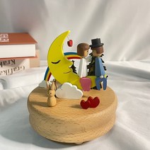 우드 태엽 오르골 달 위에 커플, 혼합색상