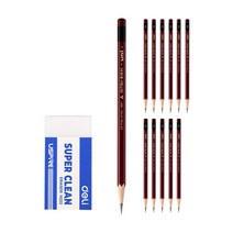 유니연필 6H 진하기 12p + 델리 화이트 지우개 세트, 연필(혼합색상)+지우개(화이트), 1세트