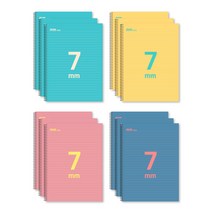 COLOR 미리미터 좌철 라인 노트 23-7159 7mm 4종 세트, 민트블루, 옐로우, 레드핑크, 네이비, 3세트