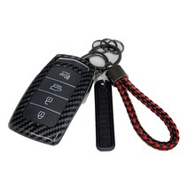 그린텍 카본 키케이스 제네시스 스마트키, 실버크롬, 키링(체크레드), 1세트