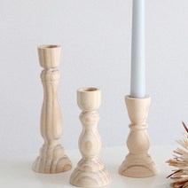 코지테이블 빈티지 아이보리 우드 촛대 캔들 홀더