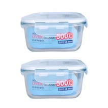 보니토 오븐글라스 정사각 1호 320ml, 2개, 밀폐용기 2p