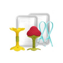 앙쥬 치아 발육기 입술 + 딸기 치발기 2종 세트, 노꼭지, 노랑(입술 치발기), 빨강(딸기 치발기), 투명(케이스), 랜덤발송(실리콘 클립)