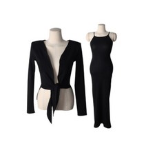 시크블랙 카리트 롱 원피스 가디건 세트 SET1502K16