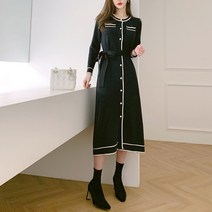 비비에모 단정한 배색 스티치라인 포인트 리본 원피스 00463