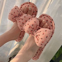 여성용 린넨 패브릭 리본 실내 슬리퍼, 핑크, 240~245