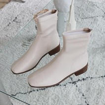 각코 슬림 스판 뒷지퍼 미들힐 앵클부츠 4cm