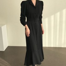 페이퍼먼츠 숄더 볼륨 카라 벨티드 하객 정장 룩 롱 원피스 00826