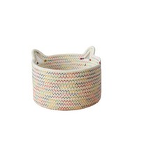 BUBU 고양이 모양 수납용 면 바구니 대 24cm x 14cm, 알록달록 화이트, 1개