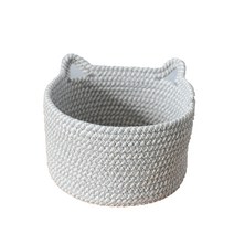 BUBU 고양이 모양 수납용 면 바구니 대 24cm x 14cm, 화이트, 1개