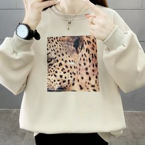 여성용 호피 프린트 루즈핏 라운드 맨투맨