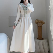 메이첼 숄카라넥 빈티지 자수 롱 원피스 00391