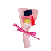 학사모 스마일꽃 한송이 봉제인형 꽃다발, 분홍