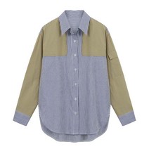 탱커스 절개 배색 셔츠형 블라우스