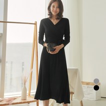 쿨쿠 임산부 수유 긴팔 면 랩 롱 원피스