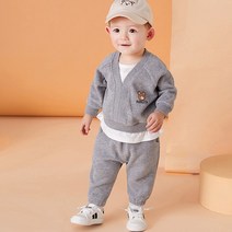 조이멀티 유아용 V 넥라인 곰돌이 긴팔 상하복 세트