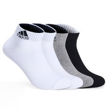 아디다스 남성용 미들조직 발목양말 4족 세트, 화이트, 그레이, 블랙