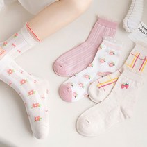 미소 여아용 프릴 메쉬 핑크 플라워 양말 5종 세트 M810