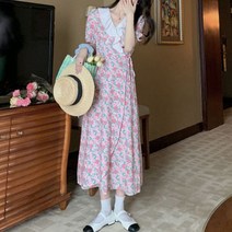 메이첼 브이넥 프릴 플라워 롱 원피스 00923