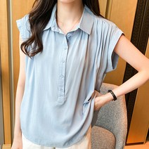 페이퍼먼츠 심플 데일리 면 카라넥 버튼 블라우스 02024
