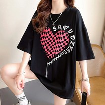메이첼 여성용 루즈핏 빅 하트 자수 7부 소매 티셔츠 00760
