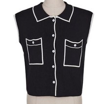 비비에모 민소매 니트 배색 카라 블라우스 01331