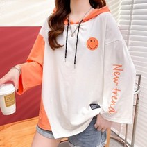 메이첼 투톤 배색 후드 데일리 티셔츠 01007