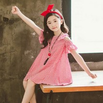 오렌지다몸 여아용 체크 오프숄더 원피스