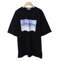 여성용 도가화 라운드넥 나염 박스 반팔 티셔츠 T9925K26