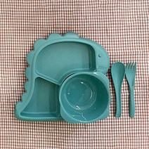 아이로그 유아용 디노 공룡 식기 세트, 청그린, 식판 + 국그릇 + 숟가락 + 포크