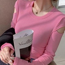 비비에모 여성용 라운드넥 트임 숄더 바텀 긴팔 니트 티셔츠 01789