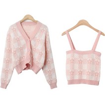 시크블랙 케익보 플라워 슬리브리스 가디건 + 니트 세트 cpset2292k29