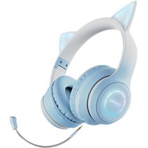 디알고 LED 라이트닝 마이크 분리형 블루투스 게이밍 고양이헤드폰, DRGO-BH029M, 스카이블루