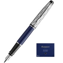 워터맨 엑스퍼트 디럭스 메탈 블루 CT 만년필 + 카트리지 기프트 세트, F, 블루(만년필), 흑색(카트리지)