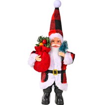 트리나무를 든 체크 무늬 산타 크리스마스 장식품, 레드