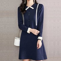 페이퍼먼츠 가을 겨울 레트로 배색 카라넥 니트 미니 원피스 03046