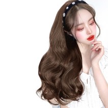 하이유니 써클 큐빅 헤어밴드 가발 웨이브펌 50cm, 1개, 눈꽃큐빅(헤어밴드), 쿨브라운(가발)
