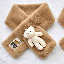 어리플 여성용 겨울 목도리 곰돌이 퍼 머플러