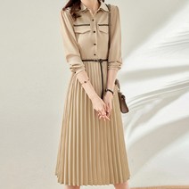 루나걸 빌렌 배색 플리츠 원피스 + 벨트 세트