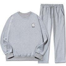 NSD 남성용 빅사이즈 브이핑거 스몰로고 기모 맨투맨 트레이닝 세트