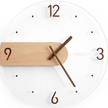 벤홈 심플 원목 아크릴 유리 인테리어 벽시계, 투명