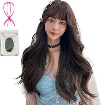 하이유니 그레이스 웨이브 펌 롱 헤어 통가발 65cm + 가발망 + 거치대 세트, 1세트, 쿨브라운(가발), 랜덤발송(거치대)
