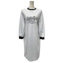 플랜데이 여성용 캐주얼 홈웨어 루즈핏 배색 자수 롱 원피스