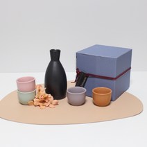 달소금 도자기 도쿠리 술병 무광 파스텔 + 술잔 4종 세트, 1세트, 술병 + 술잔 4종