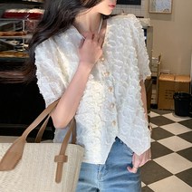 페이퍼먼츠 여름 브이넥 반소매 플라워 블라우스 04341