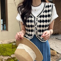 여성용 브이넥 패턴 뜨개 니트 베스트 110542