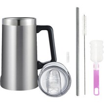 아르크 스테인레스 캔드릭 텀블러 710ml + 뚜껑 + 스테인레스 빨대 + 빨대 세척솔 + 실리콘 커버 + 텀블러 세척솔 세트, 실버(텀블러)